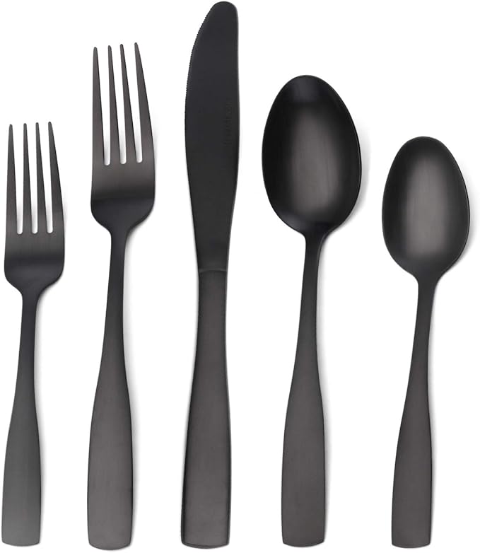 Matte Black Silverware Set, Satin Finish 20-Piece Stainless Steel Flatware set