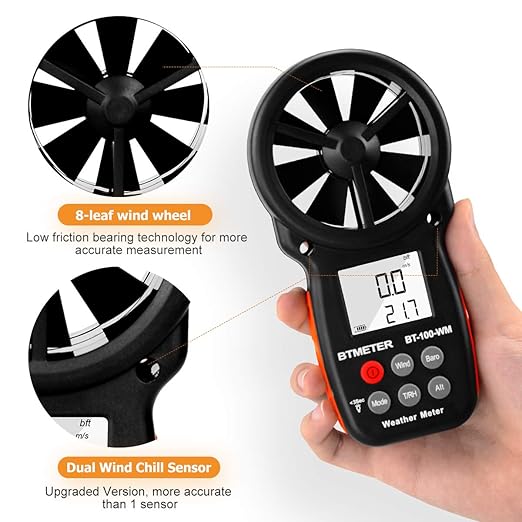 BTMETER Digital Anemometer Barometer Handheld,