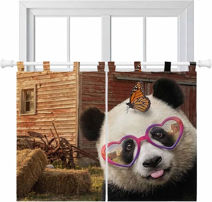 Farm Panda Kitchen Curtains 45 Inch Length, Short Cafe Window Curtains Tab Top