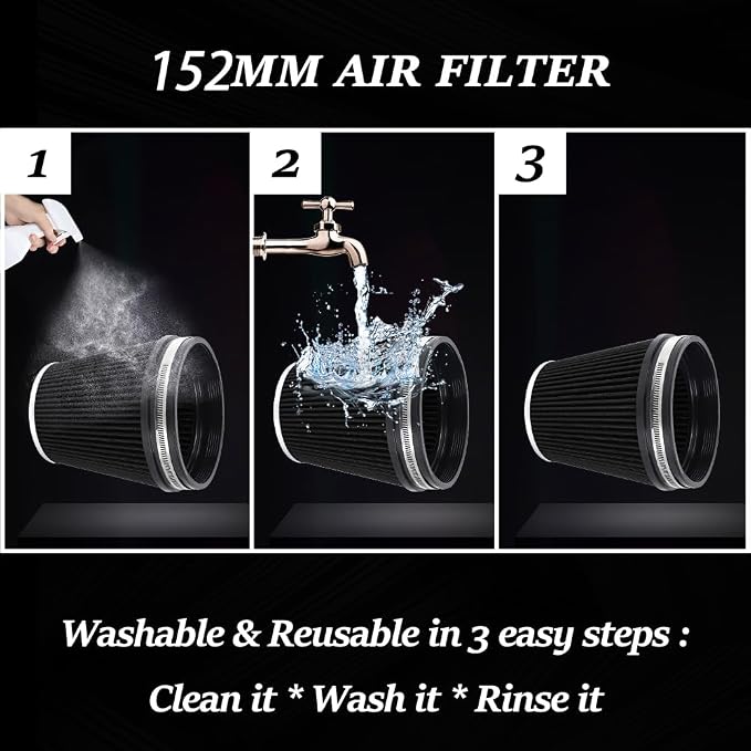 6" Inlet Cold Air Intake Filter Cone Replacement Performance Washable Clamp-On