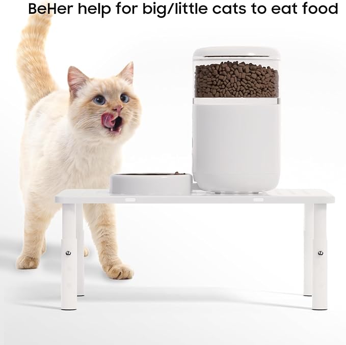 ‌Adjustable Automatic Cat Feeder Stand - Non-Slip Elevated Holder for Cats/Puppies, Fits Most Automatic Feeders & Water Dispensers, White(Holder ONLY)