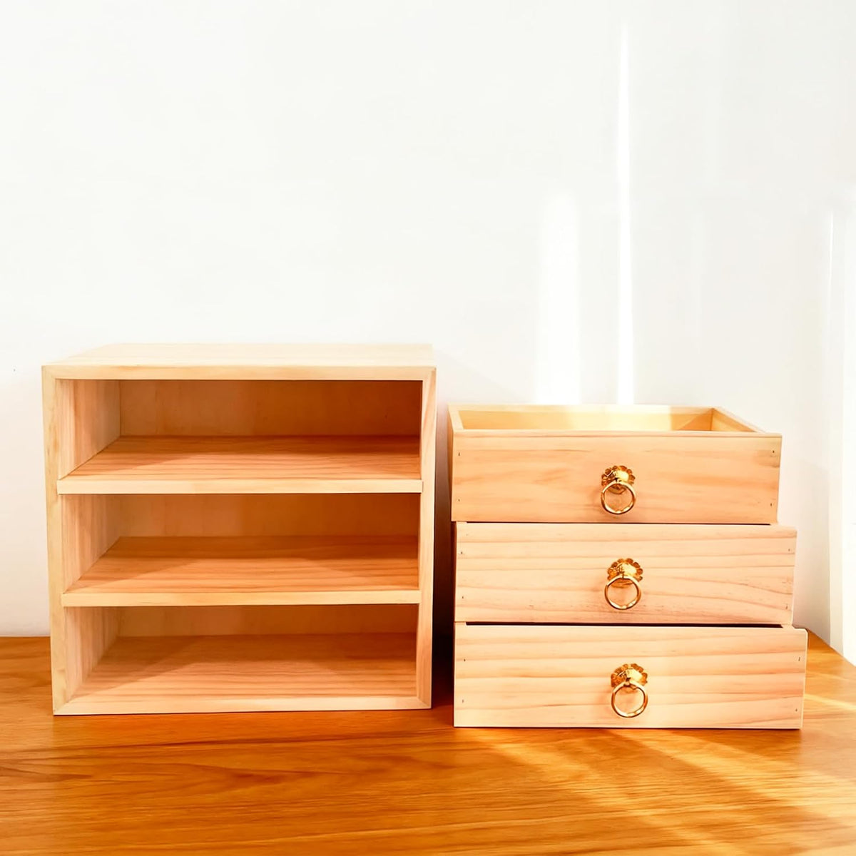 3 Layer Natural Wooden Storage Box Organizer Desk Accessories
