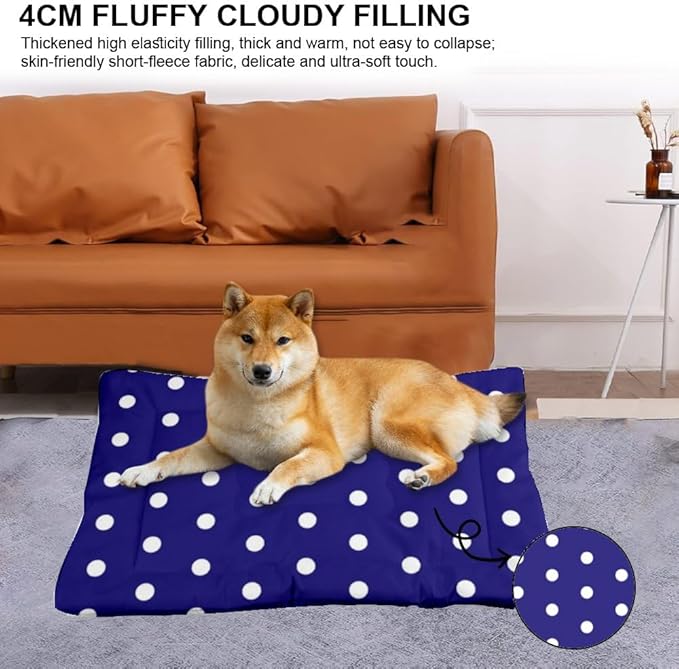 Polka Dot Blue Comfy Dog Beds for Medium Dogs Outdoor Mat for Dogs Puppy Pad Crate Beds Washable Non-Slip Washable Crate Bed Cushion Dog Bed Outdoor Mat Cage Small Pets Indoor 36X24 Inch