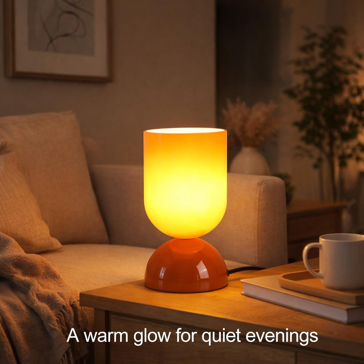8.9" Dimmable Modern Glass Table Lamp with Dome Base, Glossy Orange