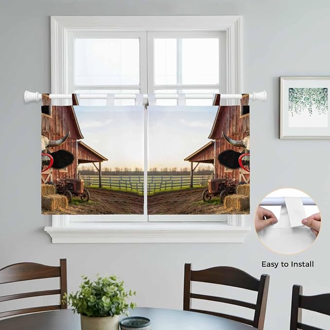 Farm Cows Kitchen Curtains 24 Inch Length, Small Window Curtains Tab Top