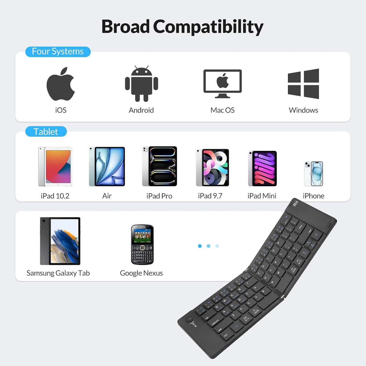Rii RK808 Foldable Bluetooth Keyboard with Touchpad