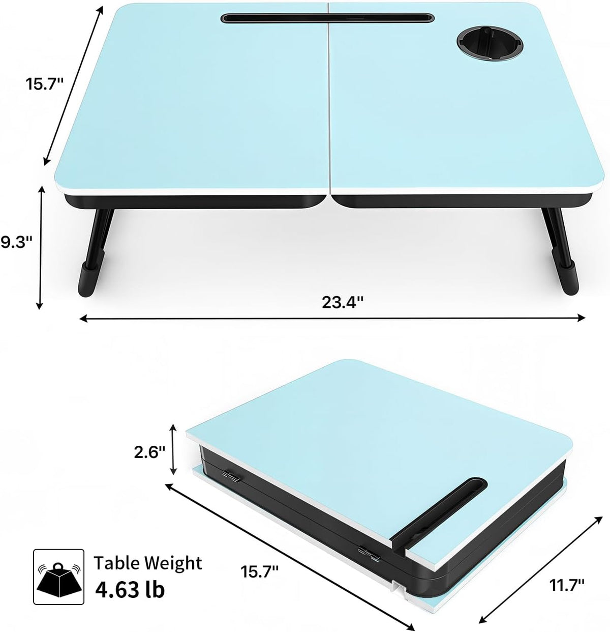 BUYIFY 23.4" Foldable Lap Desk Bed Table with Cup Holder Tray Blue