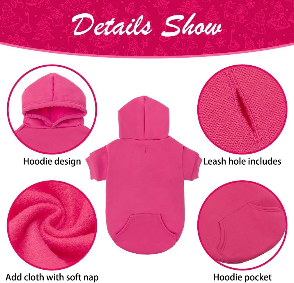 KOOLTAIL Basic Dog Hoodie - Soft & Warm Dog Hoodie Sweater with Leash Hole and Pocket, Dog Winter Coat, Cold Weather Clothes Sweatshirt for Small Medium Large Dogs Puppy Cat Boys Girls Deep Pink S