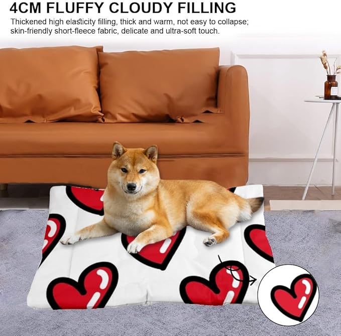 Cute Heart Red Dog Pad Bed Non Slip Waterproof Bottom Dog Warm Mat Chew Proof Dogs Beds Washable Pet Cat Bed Pad Multi Scenario Friendly Furniture 36× 24 Inch