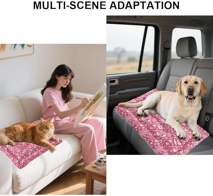 Cozy Dog Beds with Anti-Slip Bottom, Pink Floral Puppy Supplies Dog Pad Outdoor Bed Breathable Mattress for Indoor& Outdoor Sofa Cars, Machine Washable 24 X 18 Inch