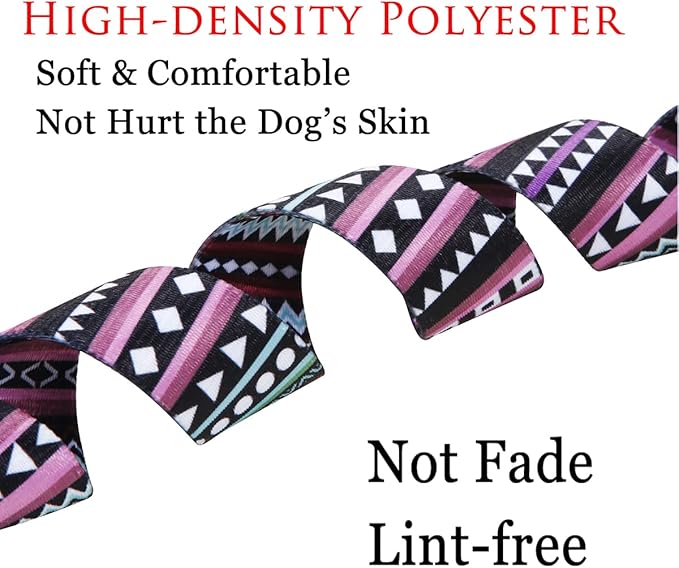 Dog Collar with Bohemia Floral Tribal Geometric Patterns - Soft Ethnic Style Collar Adjustable for Small Medium Large Dogs（Bohemian Purple,S）