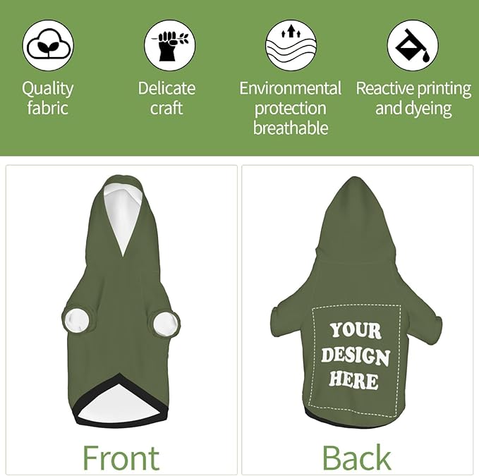 Personalized Dog Hoodie, Custom Dog Costumes for Small Dogs, Holiday Happy Dog Clothes Football Pet Shirt Sweater with Name Number for Girl/Boy Cats/Kitten, SageGreen, XXS
