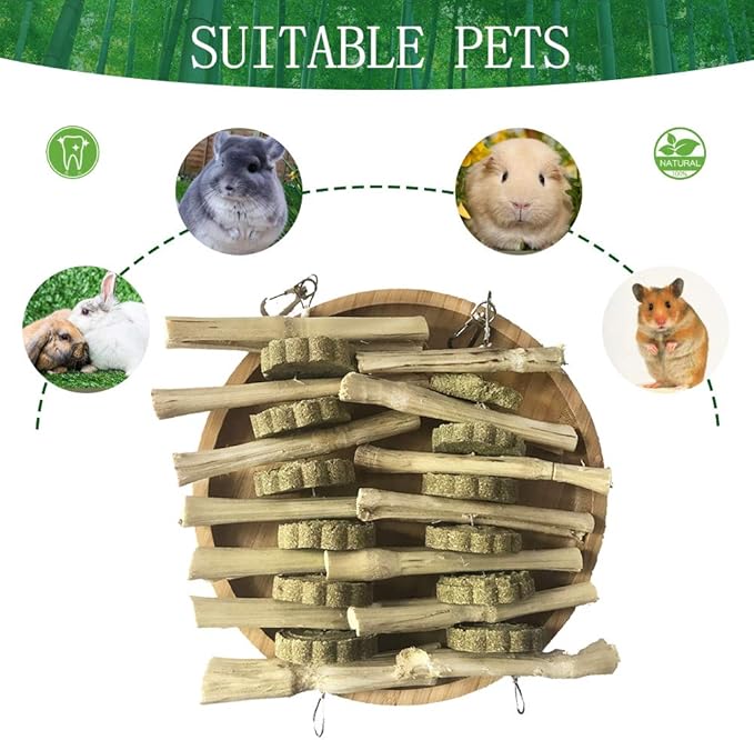 kathson Chinchilla Treats Bunny Chew Toys for Rabbits Teeth Grinding,Organic Bamboo Sticks Natural Toys for Hamsters 2 Pack