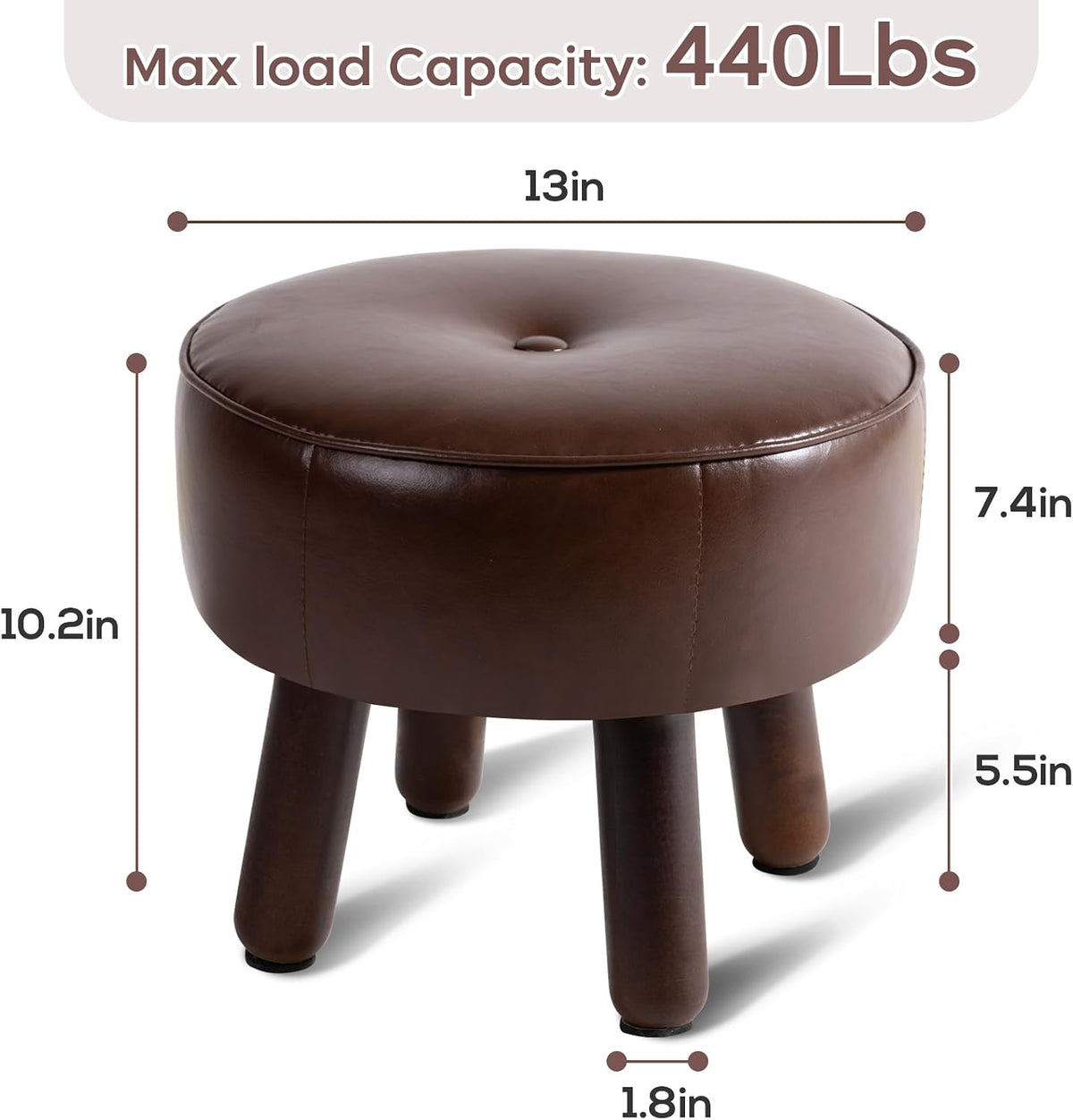 Small Foot Stool Ottoman, Round Pouf Foot Rest, Footstool, Faux Leather