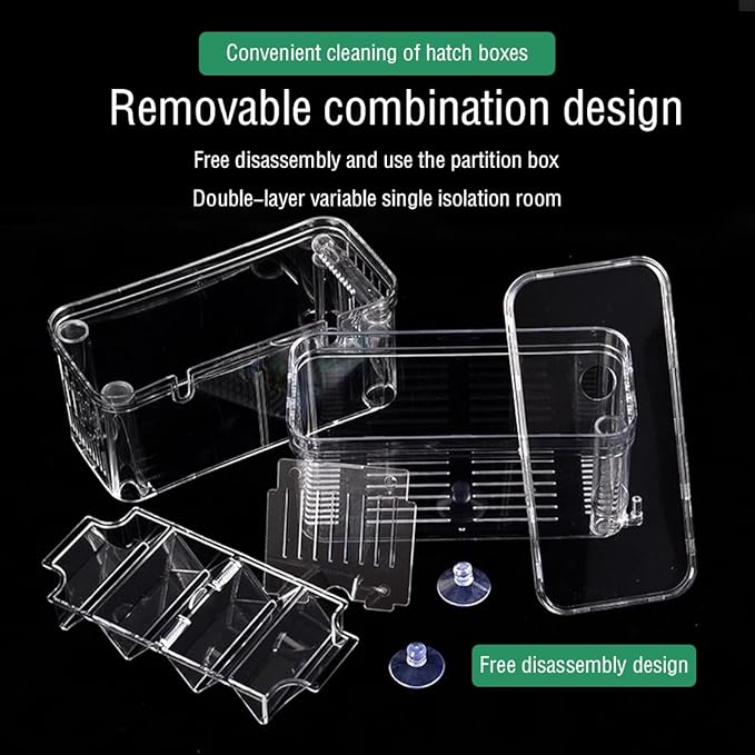 Double Room Breeder Box for Fish Tank, Fish Tank Breeding Box with 1 Toilet and 1 Mesh Bag, PC Transparent Aquarium More Convenient for You to Watch Ornamental Fish and Shrimps(Small)