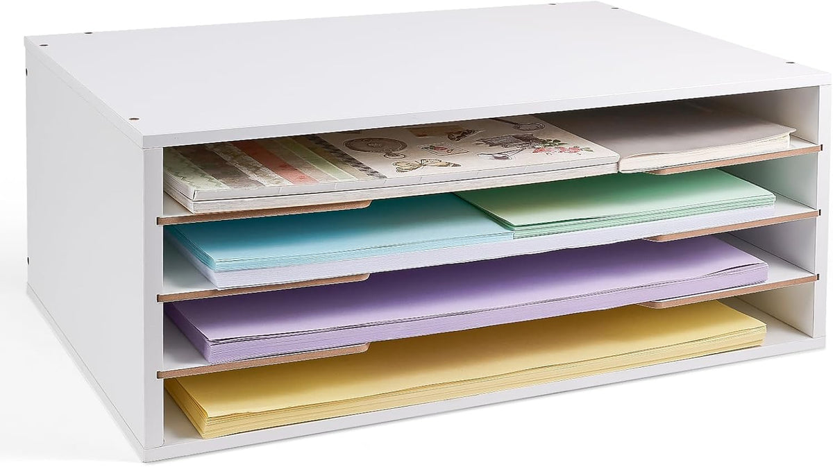Yumkfoi 12x18 Construction Paper Organizer, 4-Tiers Paper Storage Shelf