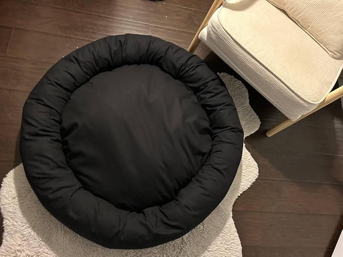 Organic Cotton Canvas Dog Bed: Removable Cover, Natural Fill - Made in USA (Black, X Large 42" x 8" inches)