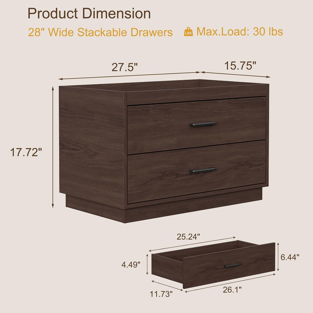 Stackable Storage with 2 Drawers, 28"W Storage Bins for Closet Organizers