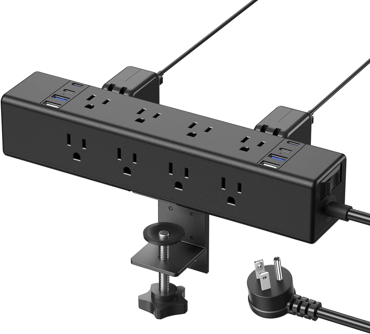 CCCEI 45W Per Side USB-C Desktop Outlet Station, Clamp Power Strip Surge Protector 4800J, Home Office Standing Desk Organizers and Accessories, 10FT 14AWG 15A Extension Cord, Switch, ETL Listing.