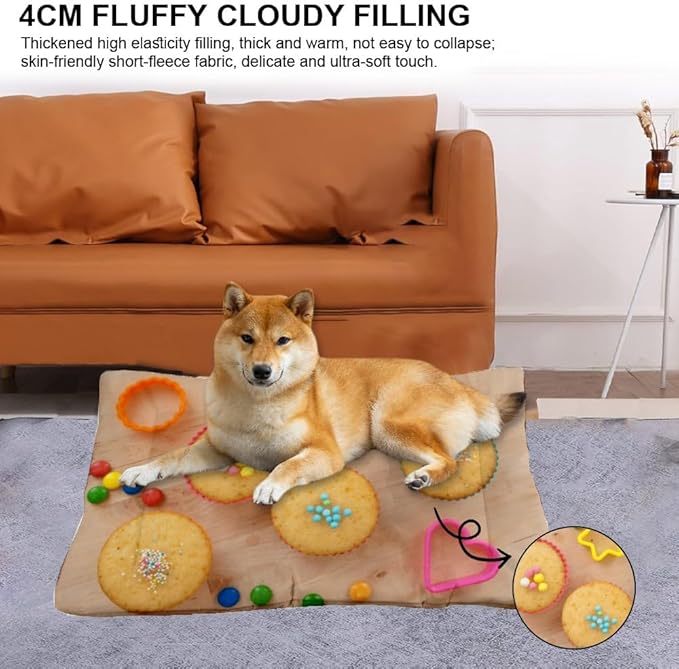 Christmas Muffins Dog Bed Non Slip Waterproof Bottom Personalized Dog Bed Chew Proof Pet Mats Washable Travel Multi Scenario Pet Friendly Furniture 36× 24 Inch