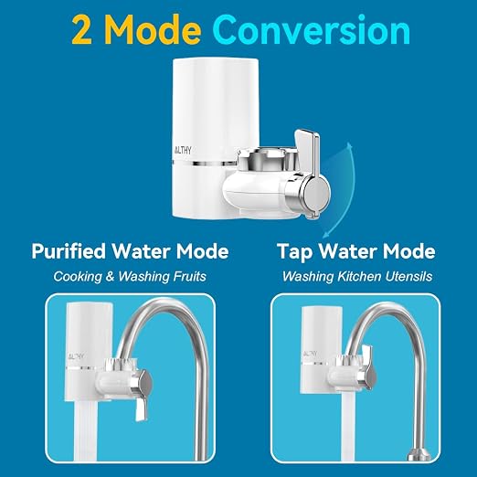 ALTHY Faucet Water Filter, BPA-Free Sink Tap Water Purifier, Certified Reduces