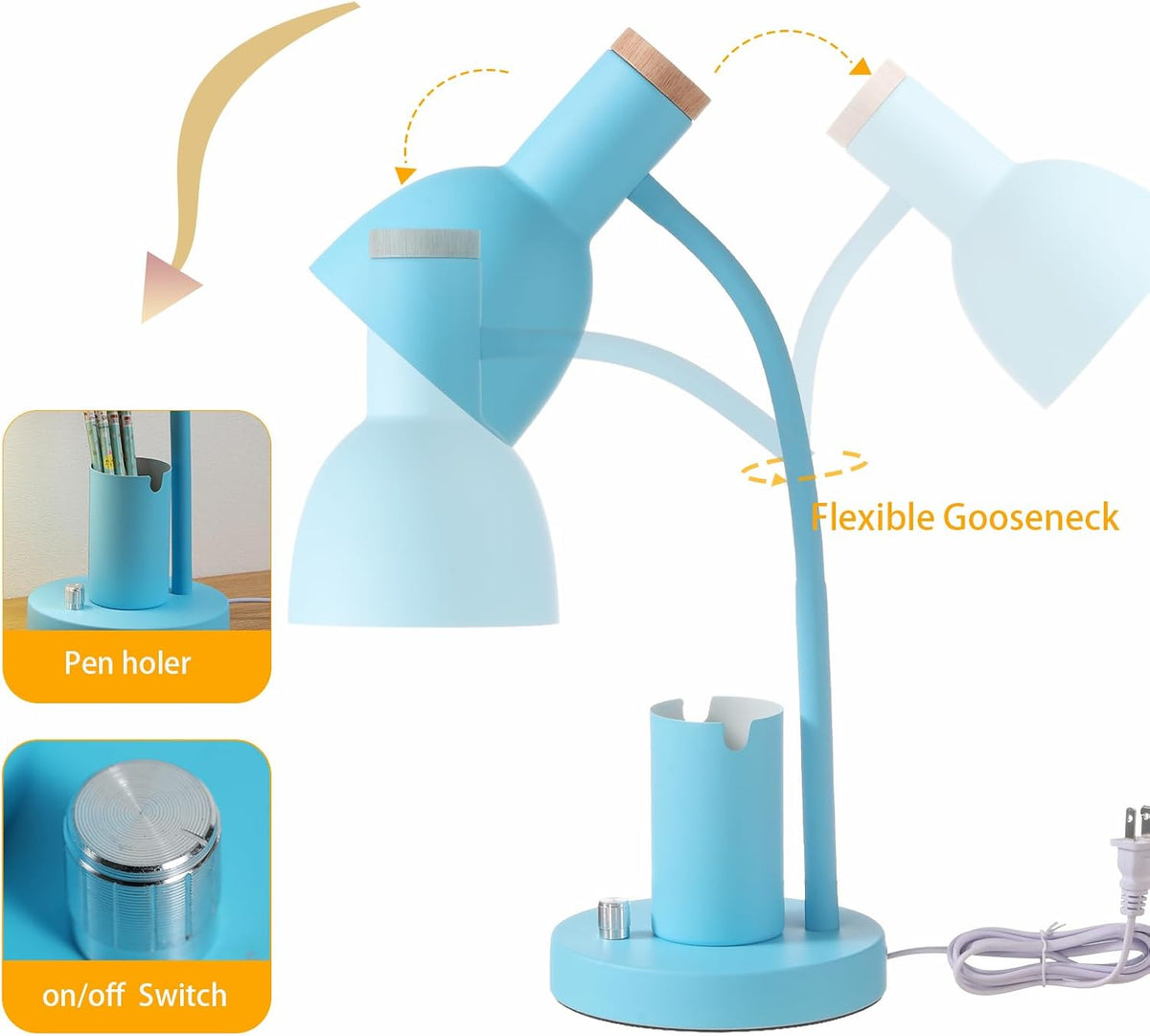 Adjustable Metal Desk Lamp with Pen Holder,Flexible Neck Table Lamp