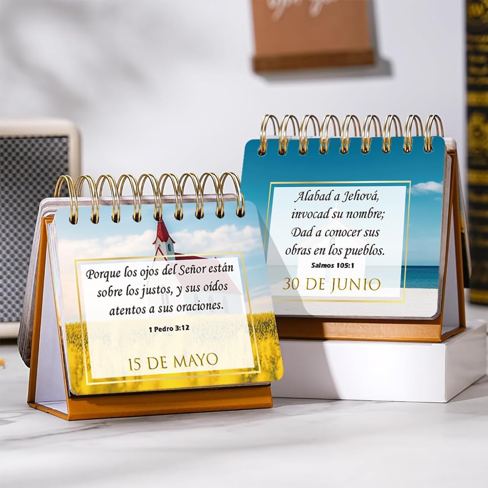 1step2dream Spanish Christian Gifts | Religious Catholic Desk Calendar, Español 366 Bible Verse - Inspriational Quotes and Unique Landscape Design for Woman,Man