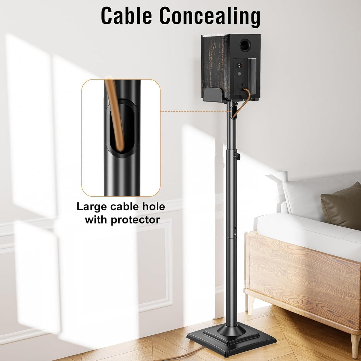 Speaker Stands Pair, 34"-43.3" Height Adjustable, Max 11 lbs, Cable Conceal