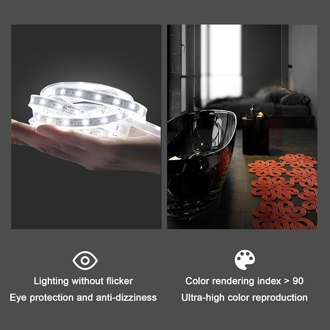 Illuminated LED Bathroom Mirror，Smart Lighted Bathroom Mirror