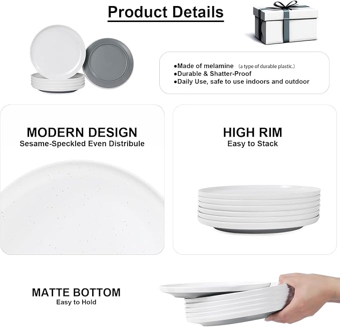 Webbylee Melamine Dessert Plates Set of 6-7.5" Serving Durable Dishes Perfect