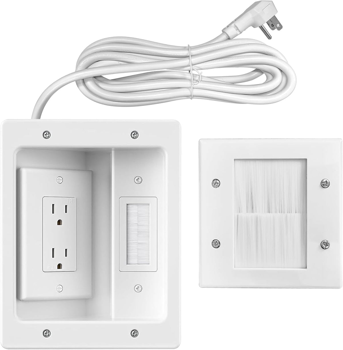 in-Wall TV Cable Management Kit, Dual Outlet Cord Hider for Wall Mounted TV with Data Jacks