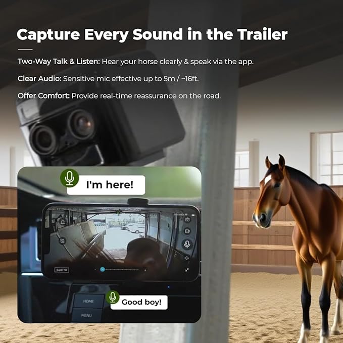 NomadEye Wireless Horse Trailer Camera – 4K Live Video & 2-Way Audio – WiFi Connect – Magnetic Mount – 15Hrs Recording – Night Vision – iOS & Android App