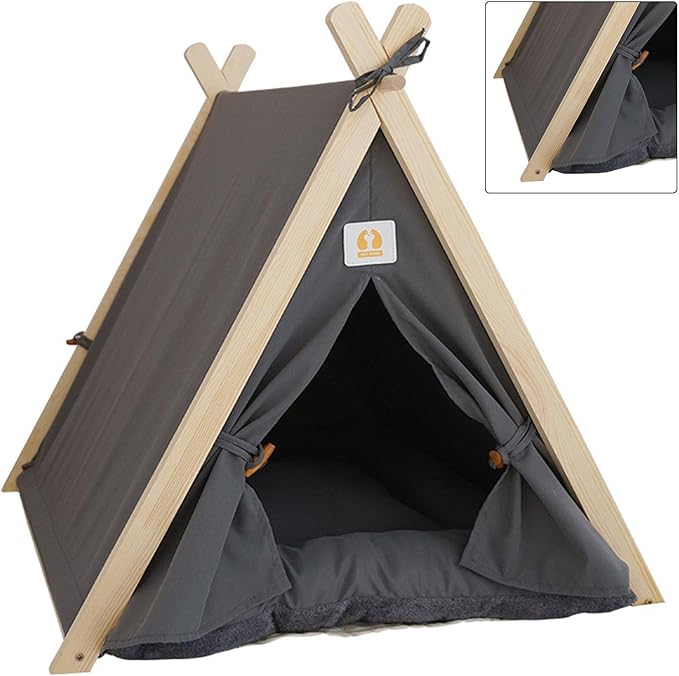 Pet Teepee Tent, Soft Large Space Portable Universal Pet Tent Bed, Cat Sleeping Bed, Cat Nest, Pet Mat beds Furniture, Pet Bed for Dogs Cats Resting Playing(Grey)
