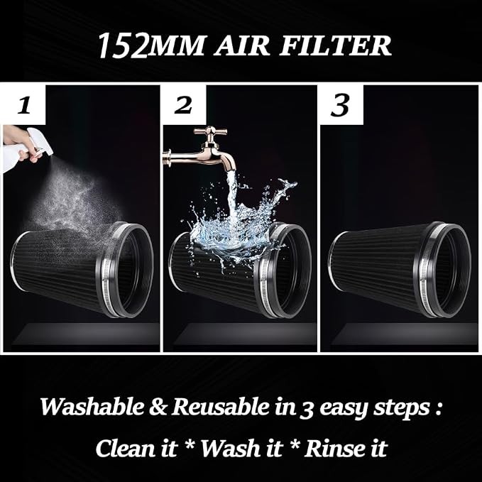 6" Inlet Cold Air Intake Filter Cone Replacement Performance Washable Clamp-On