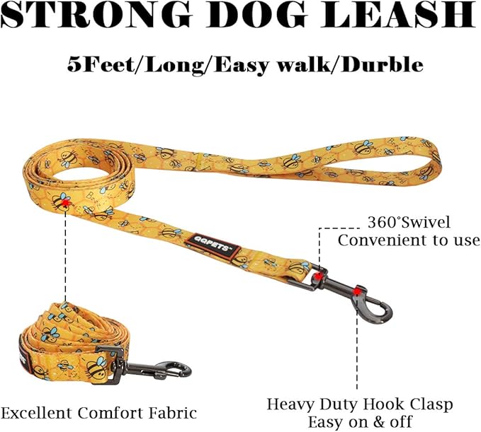 QQPETS Dog Harness Leash Set Adjustable Heavy Duty No Pull Halter Harnesses for Small Medium Large Breed Dogs Back Clip Anti-Twist Perfect for Walking (S(14"-20" Chest Girth), Yellow Bee)