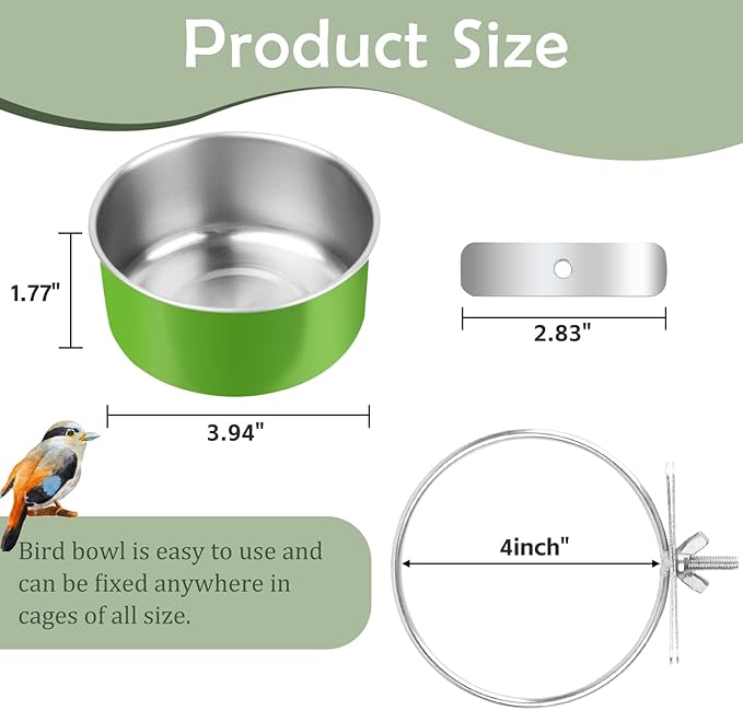 4 Pcs Stainless Steel Bird Bowls, Small Bird Food Dishes for Cage, Parrot Cage Feeder with Clamp Holder for Parakeet/Cockatiels/Conure/Budgies/Ferret/Small Animal