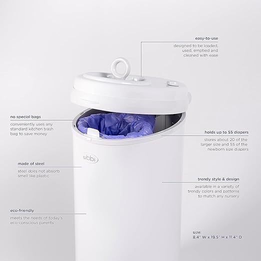 Ubbi Steel Diaper Pail, Odor Locking, No Special Bag Required, Award-Winning, Registry Must-Have, Woodgrain