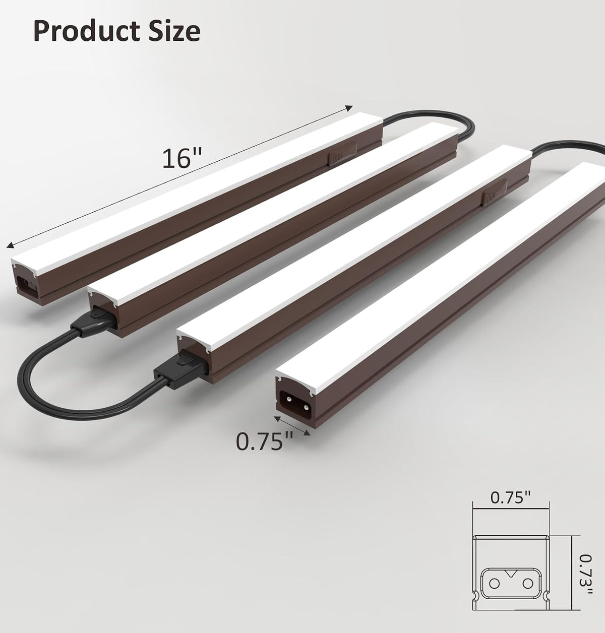 Leetdud Under Cabinet Lighting Plug in, 16 Inch 4 Pcs, Linkable AC120V 3CCT 3000K/4000K/5000K Ultra Slim, LED Under Cabinet Lights for Counter Light, Kitchen, Shelf, Sink, Workshop, Desk, Bronze
