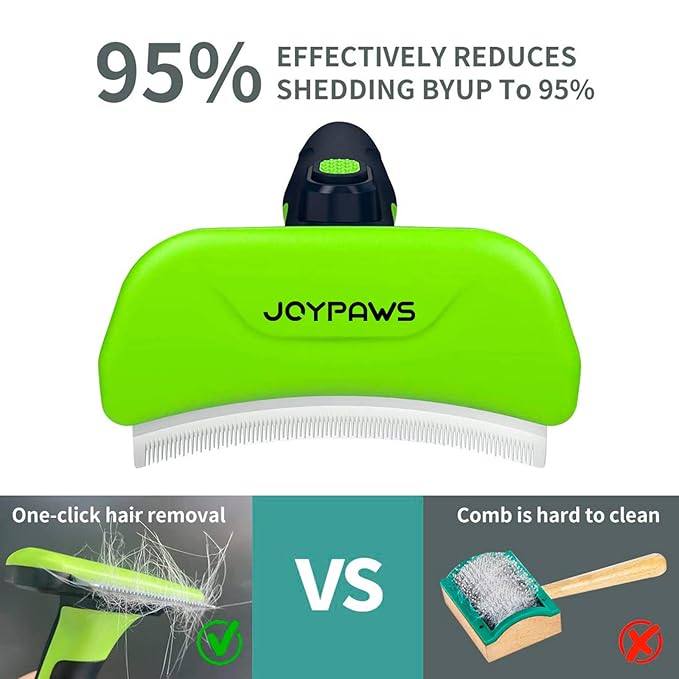 Pet Grooming Brush for Dogs and Cats, Self-Cleaning Undercoat Deshedding Tool, Effectively Reduces Shedding by Up to 95%, Long or Short Hair Remover for Grooming, Green, Hair Brush