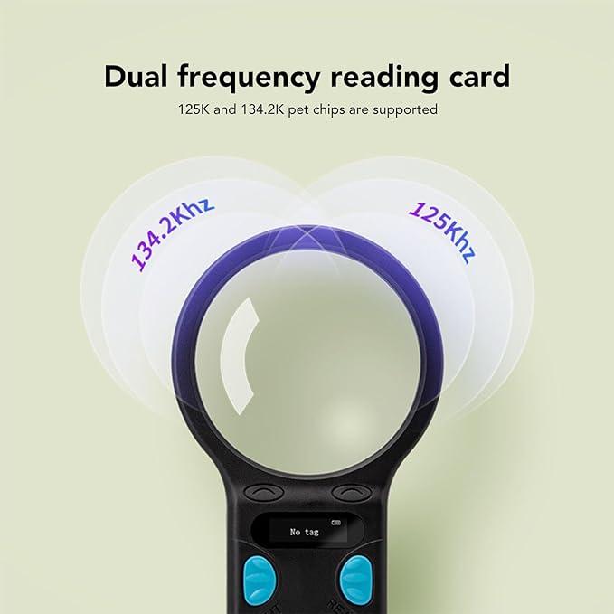 Animal Chip Reader Portable Handheld, Lightweight Rechargeable, Supports 125K and 134.2K Pet Chips - Fast Accurate Scanning, User Friendly Design for Pet Management