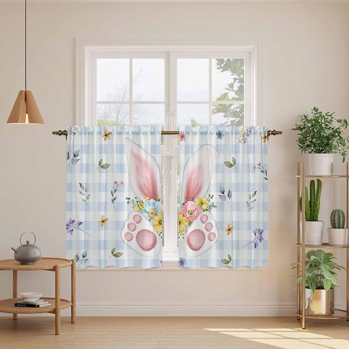 Easter Kitchen Tier Curtains 45 Inch Long 2 Panel Set, Rod Pocket Short Window