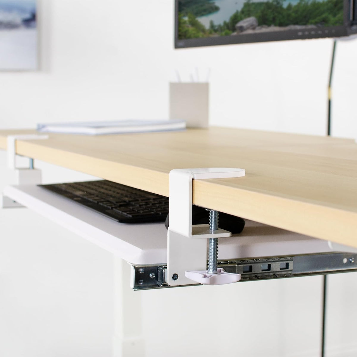 VIVO Large Clamp-on Computer Keyboard and Mouse Under Desk Slider Tray, 27 x 11 inch Pull Out Platform Drawer, White, MOUNT-KB05W