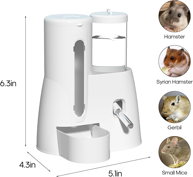 2 in 1 Hamster Water Bottle - Automatic Food Bowl, No Drip Small Animal Water Bottle Dispenser, for Syrian Dwarf Hamsters, Gerbils, Mouse, Hedgehog, Hamster Cage Accessories (Blue, Large)