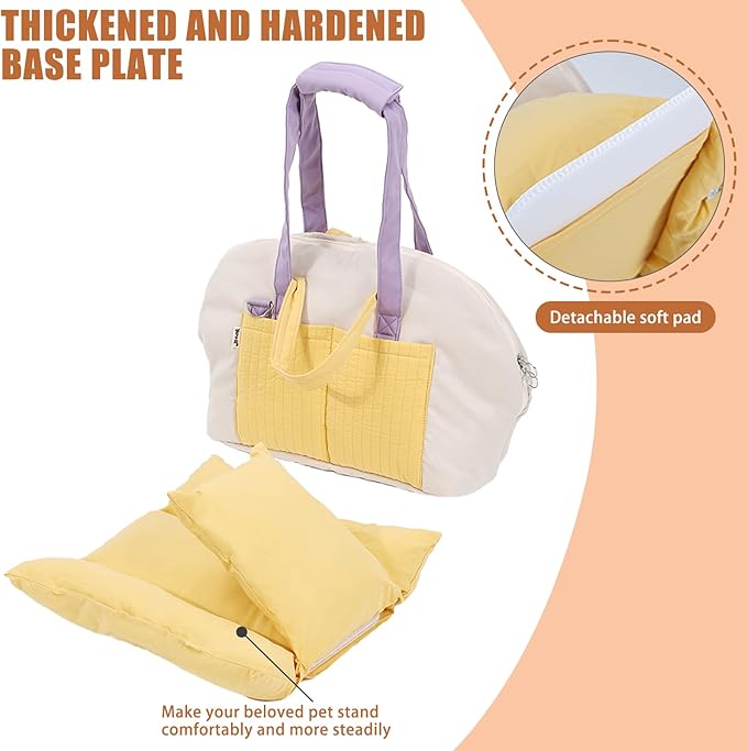 Small Dog Carrier Purse, Soft Fluffy Pet Carrier Tote Cat Carrier with Secure Harness Clip and Removable Pad, Woman Style Pet Travel Handbag（Yellow）