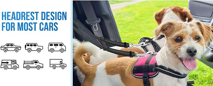 Dog Seat Belt for Car, Dual Pet Vehicle Headrest Restraint Safety Seatbelt,Two Dog Leash No Tangle Dog Car Leash Seat Belt,Duty Adjust Elastic Connect Harness in Vehicle Travel (Blue)
