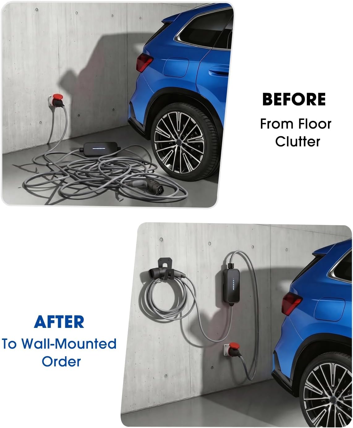 Wall Mount Organizer Kit for BMW Flexible Fast Charger 2.0, 3-Piece Garage Charger Holder with Cable Management, PETG + Metal Support, Charger Not Included