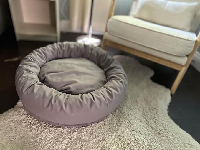 Organic Cotton Canvas Dog Bed: Removable Cover, Natural Fill - Made in USA (Blue Gray, Large 35" x 8" inches)