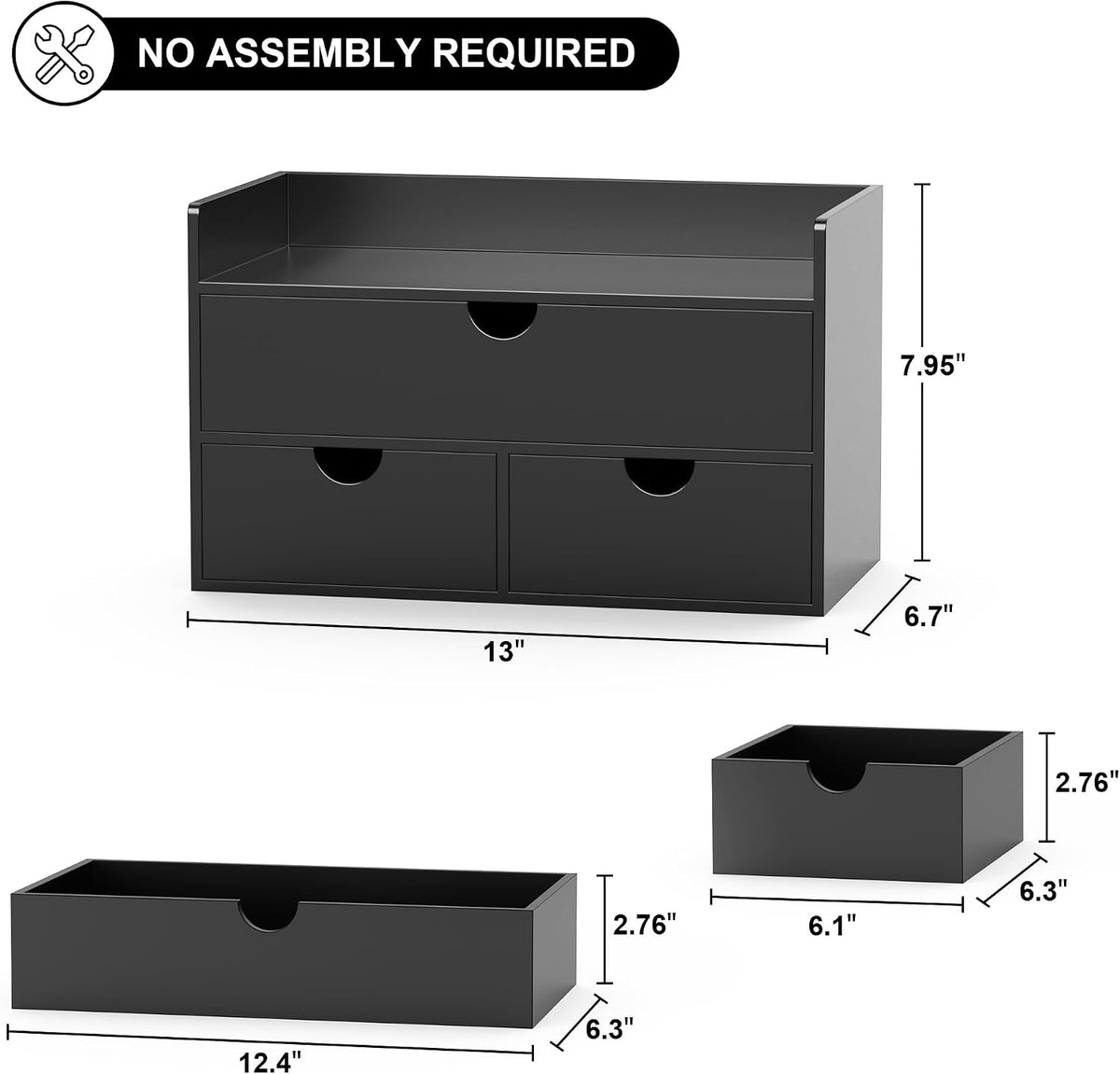 Bamboo Desk Organizer with Drawers Desktop Storage Drawers for Bills Office Supplies Kitchen Utensils Organizing Tool for Home Classroom Organization No Assembly (Black with Shelf)