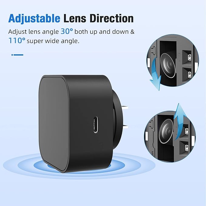 LIZVIE Phone Charger, 1080P Motion Detection & Night Vision/2.4G WiFi, 170° Wide-Angle SD Storage/Free App Remote View for Indoor Home/Office/Pets Security.