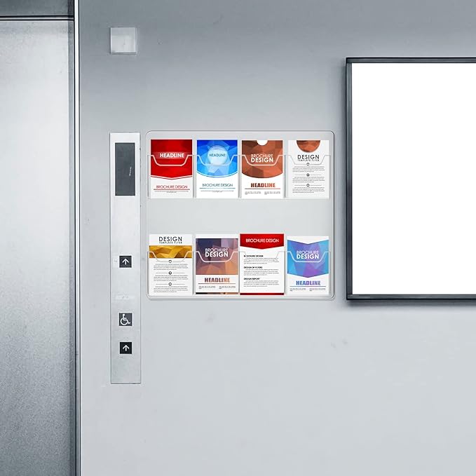 Eersida Acrylic Brochure Pamphlet Holder Brochure Display Stand Business Tri Fold Multi Slot Holder Rack Wall Mount Clear Pocket Space Saver for Flyer Literature Menu Advertise